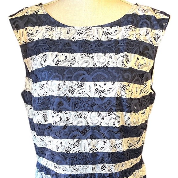 Alex Marie Lace Blue & White Striped Sleeveless Dress - Picture 2 of 10